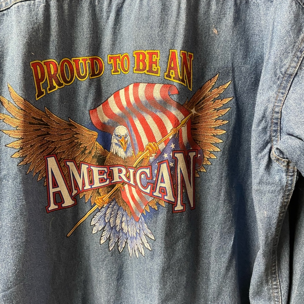 vintage Denim Proud to be an American Long Sleeve Shirt size Large with  art